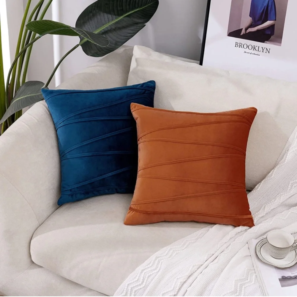 Luxury Home | Modern Burnt Orange Geo Striped Soft Velvet Throw Pillow Covers